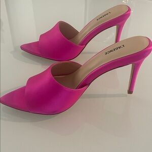 New L'AGENCE Fuchsia Slip On Satin Mules Heels Size 6